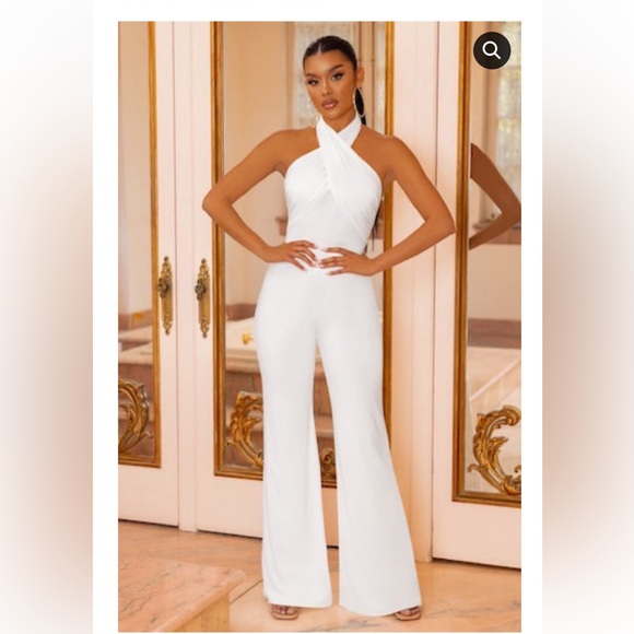 Club L London Pants - Club L London Elegant White Halter Jumpsuit
